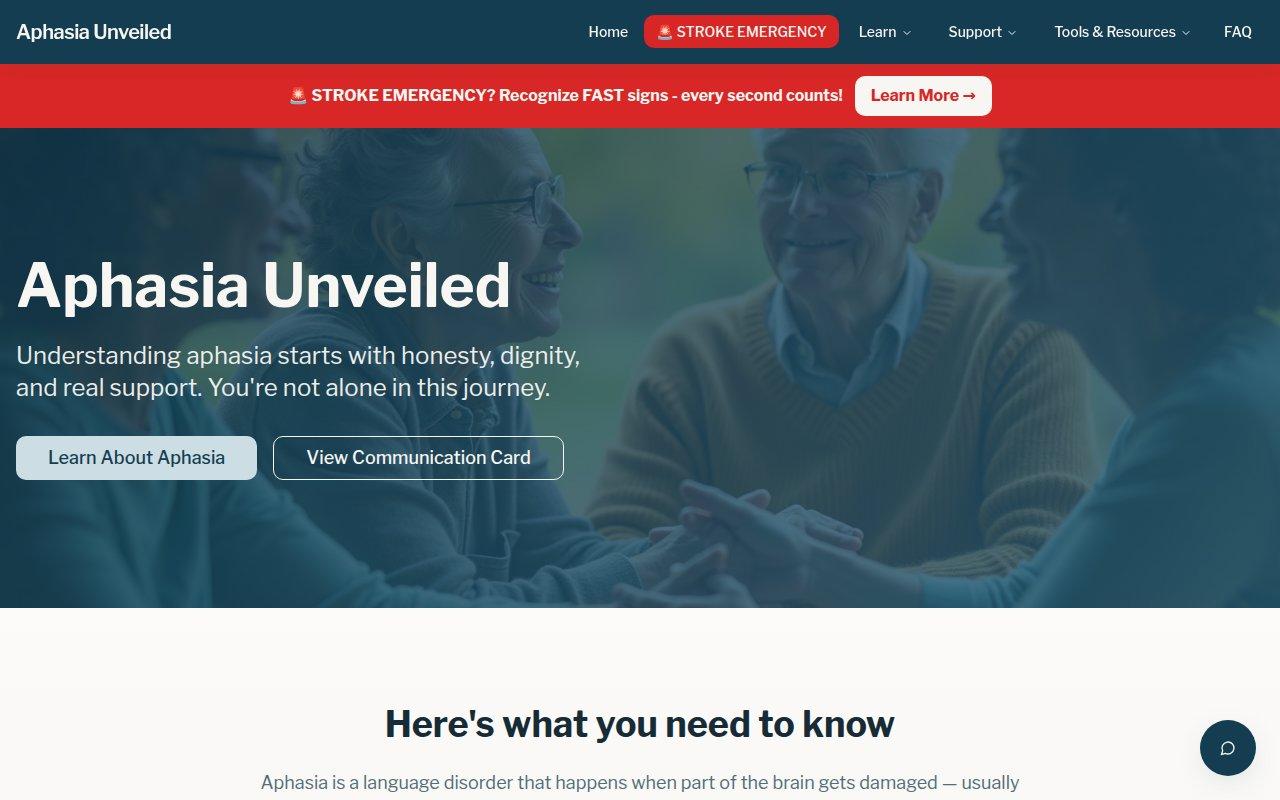 aphasiaunveiled.com — An awareness and education platform dedicated to aphasia resources, stories, and support information for individuals and families.